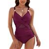 FemiChic Costume Intero Donna Elegante Curvy Piscina Costumi da Bagno Interi Mare Taglie Forti Modellante Push Up Scollo a V Imbottito Pancia Piatta Un Pezzo Vita Alta(Rosso Viola,M)