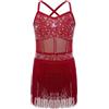 inhzoy Vestito da Ballo Bambina Latino Americano Tango con Nappe Strass Abito da Pattinaggio Artistico con Frange Body Ginnastica Artistica Costume Danza Samba Rubma Salsa Borgogna 7-8 Anni