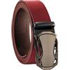 Fa.Volmer ® Cintura da uomo in vera pelle con cricchetto, fibbia automatica | larghezza: 35mm, misura vita: 125cm | accorciabile | colore: rosso bordeaux | modello: ATG 09-red-Verona