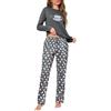 Demegimi Pigiama Donna Cotone Invernale Due Pezzi Manica Lunga con Stampa Gufo Collo Rotondo Morbido e Caldo Loungewear per Casa e Notte