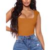 Aranmei Body da donna sexy causale con scollo quadrato senza maniche canotta body Teddy Clubwear per uscire,marrone,S