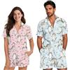 NETILGEN Set pigiama coordinato per coppie, a maniche corte, con bottoni, per uomini e donne, abbigliamento da casa, Gatti in cartone animato., L