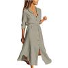 HAOLEI Vestiti Lino Donna Lunghi Maniche Lunghe Casual Abito Camicia Lino Maxi Elegante Vestiti Estivi Cotone Spiaggia Mare Boho con Tasche per la Primavera e L'Estate Confortevole e Traspirante