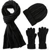 Villand 3 Pezzi Cappelli Sciarpa con Guanti Touchscreen per Uomini e Donne, Set Unisex per il Freddo con Foderato in Pile e Borsa Regalo (Nero)