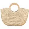 YANROSE Borse di paglia for le donne con manico in legno, borsa da spiaggia semplice fatta a mano e intrecciata, grande(Beige)