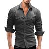 Generisch Camicia in denim da uomo in morbido cotone slim jeans camicie tempo libero moda primavera cowboy camicia sportiva autunno maniche lunghe bottoni camicia casual affascinante camicia jeans