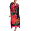 YouKD Pirnt - Maxi abito lungo da donna, motivo floreale, caftano, A Rosso Nero, taglia unica