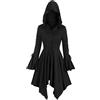 Generisch Abbigliamento medievale da donna, cappotto rinascimentale, vestito gotico, per carnevale, Halloween, mantelle con cappuccio, vintage, maniche svasate, cosplay, costume barocco, Nero , L