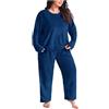 Celanisai Pigiama da donna in flanella, morbido e caldo, in pile, in due pezzi, biancheria da notte in flanella, termica, pantaloni da notte, O blu navy, 5XL