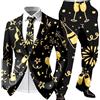 Generisch Tuta da uomo Capodanno, 3 pezzi, con motivi per feste, divertente tuta con giacca, pantaloni e cravatta, stravagante vestito per Capodanno in nero e oro
