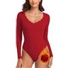 WOWENY Body termico da donna a maniche lunghe elegante con body in pile con scollo a V in pizzo Camicia calda e confortevole