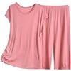 Generic Pigiama Cotone Donna Lungo Pigiama Capri da Donna, Top Estivo a Maniche Corte con Pantaloni Capri, Morbido 2 Pigiami Pigiama Donna Vestito da Casa Donna Estivo Cotone (Pink, XXXL)