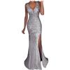 BOTCAM Abito da Donna One Shoulder Con Paillettes, Stretto, Lungo, Con Fessura, Senza Spalline, A Vita Alta, Con Brillantini, per Feste di Capodanno, Argento Z05, M
