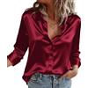 Zeagoo Camicia Donna in Raso Elegante Blusa Scollo a V Seta Camicetta Rosso S