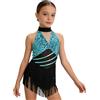 Moggemol Abito Danza Latino Americano Bambina Vestito Ballo Latino Bambina Pettini Abito da Ballo Americano Tango Vestito da Danza Latina Azzurro Chiaro 9-10 Anni