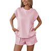 Famulily Tuta da donna con scollo rotondo, a maniche corte, estiva, con spacco laterale e pantaloncini con tasche S-XL