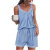 Uniexcosm Pigiami Estivi Donna Corti Pizzo Senza Maniche Indumenti da Notte Sexy Sciolto Sottoveste in Pizzo Scollo A V Azzurro S