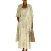 Generico Completo Donna Elegante - Taglie Forti Set Vestito e Cardigan Coordinato Abito Estivo Spolverino Boho Vintage Cotone e Lino Leggero Fresco Cerimonia Matrimonio Vacanza Abiti Lunghi