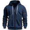 MakingDa Felpa con Cappuccio da Uomo con Zip Pullover Tasche Maniche Lunghe Zip-Up Polsini Camicie Felpa con Cappuccio Pile Tinta Unita Vestibilità Regolare Casual Felpa con Cappuccio Top, blu navy, L