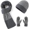 Lallier Inverno 3 Pezzi Cappello di Lana Sciarpa Guanti Touchscreen Set, Caldo Beanie Cappello Teschio Sciarpa Guanti Termici Set per Uomo (Grigio)