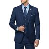 Hihawk, Completo da uomo in 3 pezzi con tessuto elasticizzato, tinta unita, slim fit, con un bottone, giacca, gilet e pantaloni con cravatta, Blu scuro, S