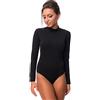 Evoni, body da donna a maniche lunghe, coprente, in cotone, con colletto a lupetto, Nero , S