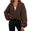 Generisch Giacca invernale colorata da donna felpa in pile giacca corta giacca in pile da allenamento cappotto blu donna cappotto lana, marrone, S