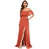 Ever-Pretty Vestito da Cerimonia Donna dalla Spalla Linea ad A Chiffon con Spacco con Volantes Stile Impero Lungo 00968