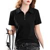 New front Polo Maniche Corte Donna T Shirt Manica Maglietta Estiva vestibilità Classica Cotone Confortevole e Traspirante Nero XL