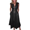 SHINROAD Abito casual dal taglio ampio da donna in ecopelle con zip frontale lungo scollo a V senza maniche smock vita alta design plissettato fit trendy