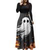 VPQILH Vestito Halloween Donna con Zucca Fantasma Stampa Abito Halloween Girocollo Vestiti Patchwork Vestito Medievale Abbigliamento Maniche Lunghe Rockabilly Midi Abito Party Abiti da Cocktail Sera
