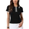 Allegra K Top da Lavoro Casual da Donna Polo a Maniche Corte con Scollo a V e Maglia a Coste