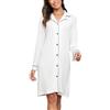 Vlazom Camicia da Notte Donna Invernale Camicie da Notte da Donna a Maniche Lunghe Aperta Davanti con Bottoni Scollo a V，Bianco，XL