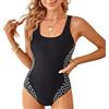TcIFE Costume da Bagno, Sportivo Costume Intero Donna Tuta da Nuoto Un Pezzo Nero Atletico Racerback Costumi Interi Monokini, Nero Bianco, S