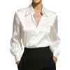 LIEROLYE Camicia da Donna in Pura Seta Camicetta in Raso di Lusso con Maniche Trasparenti for Uno Stile Versatile Che Riduce L'età(White,XL)