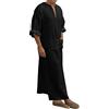 RUMAOZIA Abbigliamento da Preghiera Uomo Caftano Cotone Lino Afgano Tunica Abaya Estate Fresco Jilbab Musulmano Vestiti Islamici Arabi Thobe, P Nero, S