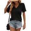 Chicrise Camicetta da donna estiva in pizzo a nido d'ape, scollo a V, a maniche corte, elegante, casual, Nero , S