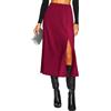 Yewanka Gonna midi da donna in raso con spacco laterale a linea A, vita alta elastica, stampa leopardata/ghepardo, gonne lunghe in seta per donna, Vino rosso, S