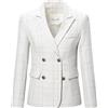 YYNUDA Blazer da Donna in Tweed Elegante, Giacca a Maniche Lunghe in Stile Plaid, Casual, per Ufficio, bianco, S