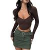 Rongseng Donna Maglietta a Maniche Lunghe Y2k Crop Top Sexy Slim T Shirt con Colletto a Cuore Camicette Eleganti Elasticizzato Cropped Knit Tops Carini Pullover Moda Casual Club Streetwear