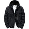 Generic Giacca da camionista in jeans nera da uomo, invernale, con cappuccio staccabile, in pelliccia sintetica Sherpa, foderata pile