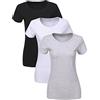 LiKing T-Shirt Donna Maglietta con Scollo Rotondo Cotone Maniche Corte Tee Top Pacco da 3 6101 Multicolore 6101-BWG-XL-3