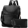 RAVUO Zaino Donna, Antifurto Borsa Zaino Donna in Pelle PU Borsa Tracolla Donna Elegante 2 in 1 Set Moda Zainetti con Multitasche per Lavoro,Universita,Viaggio,Nero