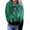 Generic Felpa con Cappuccio da Donna a Maniche Lunghe con Cavallo e Stampata Felpe Donna con Zip Primaverili Felpa Felpata Zip (Green, L)