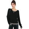 Movocaty Maglietta Donna Finto Due Pezzi Manica Lunga - Rosso Ruggine & Bianco Maglietta di Moda Finto Due Pezzi, Top Casual a Collo Rotondo, Comoda ed Elastica con Stile Unico