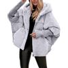 Generisch Giacca imbottita da donna, leggera, giacca invernale da donna, taglie forti, corta, piumino, patchwork, pelliccia sintetica, giacca di transizione con cappuccio, maniche a pipistrello, cappotto