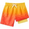 Kids4ever Costume da Bagno per Ragazzi 2 in 1 con Fodera a Compressione sfumatura Arancione ad Asciugatura Rapida Ideale per L'Estate con Tasche 10-12 Anni