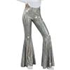 Generisch Pantaloni a zampa da donna con paillette, a vita alta, a gamba larga, con paillettes, 70 anni '80, costume da discoteca