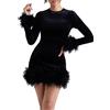 Fiacafyo - Vestito aderente da donna con bordi in piume, elegante, aderente, soffice, per serate in discoteca, cocktail party, serate in club, prom, A-Nero, S