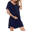 Uniexcosm Camicie Notte Donna, Camicia da Notte Parto Ospedale Camicia da Notte Allattamento con Bottoni Scollo a V Camicia Premaman Manica Corta Raglan Adatto Casa Rete Blu Scuro M